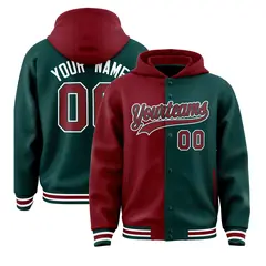 Crimson Midnight Green Two Tone Split Varsity Letterman Hoodie Jacket 1