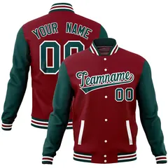 Crimson Midnight Green Varsity Raglan Sleeves Letterman Baseball Jacket 1