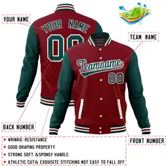 Crimson Midnight Green Varsity Raglan Sleeves Letterman Baseball Jacket 4