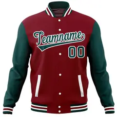 Crimson Midnight Green Varsity Raglan Sleeves Letterman Baseball Jacket 5