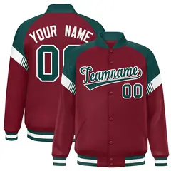 Crimson Midnight Green White Color Block Full-Snap Varsity Letterman Jacket