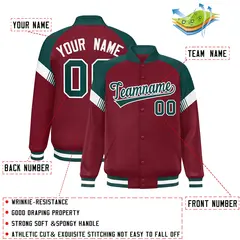 Crimson Midnight Green White Color Block Full-Snap Varsity Letterman Jacket 2