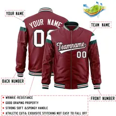 Crimson Midnight Green White Full-Zip Shoulder Block Letterman Bomber Jacket 2