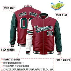 Crimson Midnight Green-White Stripe Varsity Letterman Bomber Jacket 2