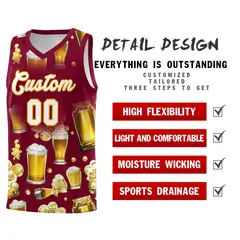 Crimson National Beer Day Beer Bubble Basketball Jersey 5