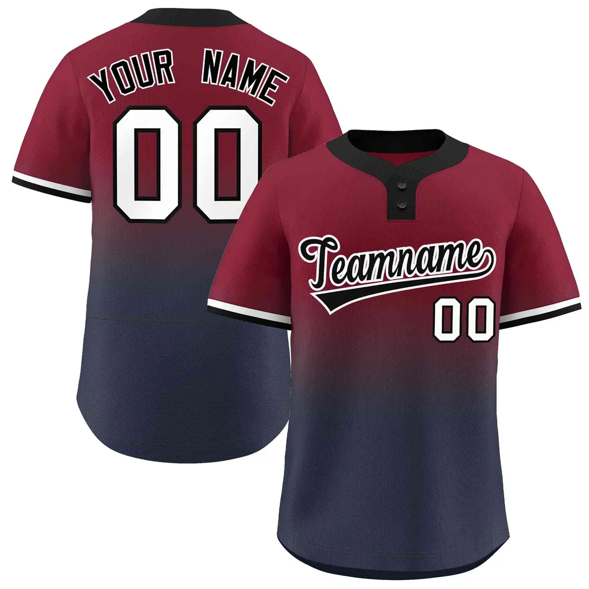 Crimson Navy Black-White Gradient Two-Button Softball Jersey