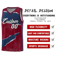 Crimson Navy-Crimson Tear Graffiti Basketball Jersey 2