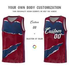 Crimson Navy-Crimson Tear Graffiti Basketball Jersey 3