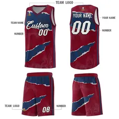 Crimson Navy-Crimson Tear Graffiti Basketball Jersey 5