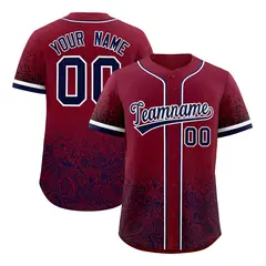 Crimson Navy Floral Gradient Full Button Baseball Jersey 1