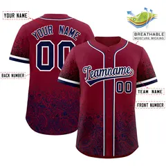 Crimson Navy Floral Gradient Full Button Baseball Jersey 2