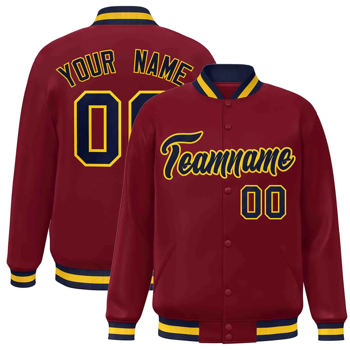 Crimson Navy-Gold Classic Varsity Full-Snap Letterman Jacket