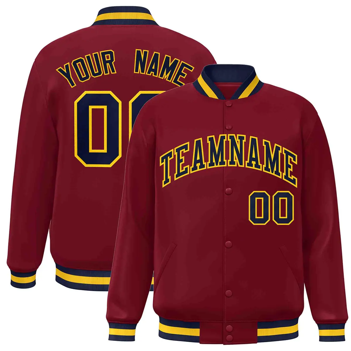 Crimson Navy-Gold Classic Varsity Full-Snap Letterman Jacket