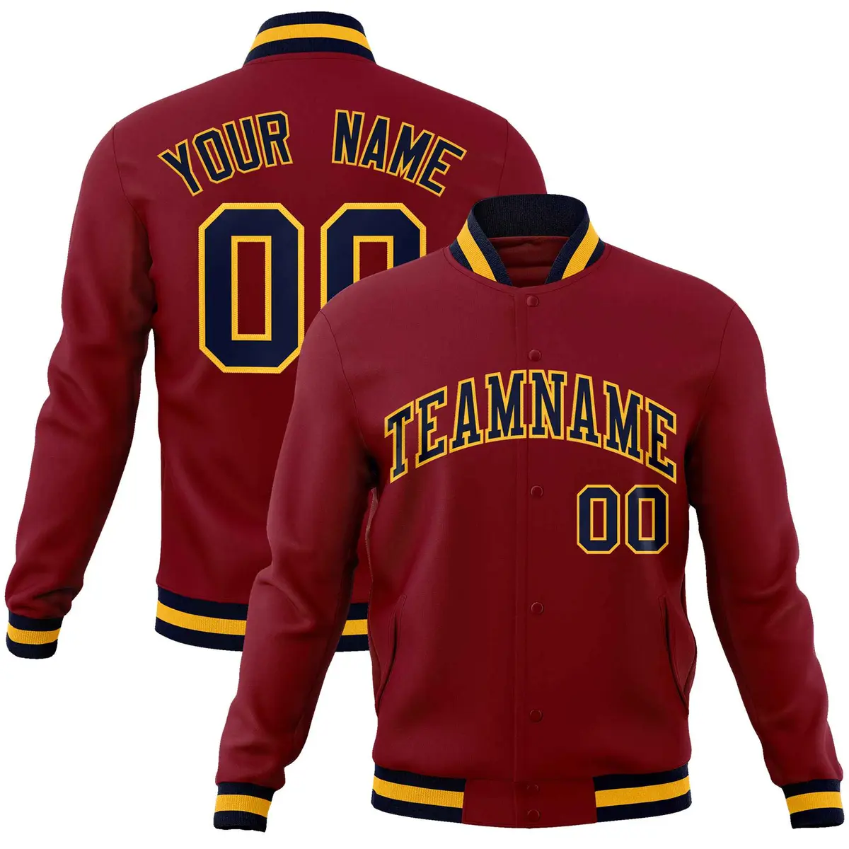 Crimson Navy-Gold Classic Varsity Full-Snap Letterman Jacket