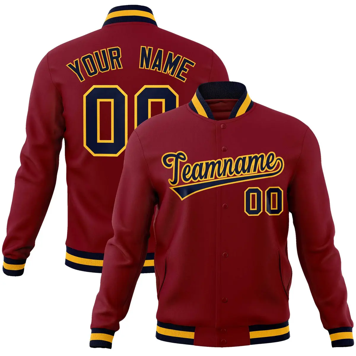 Crimson Navy-Gold Classic Varsity Full-Snap Letterman Jacket