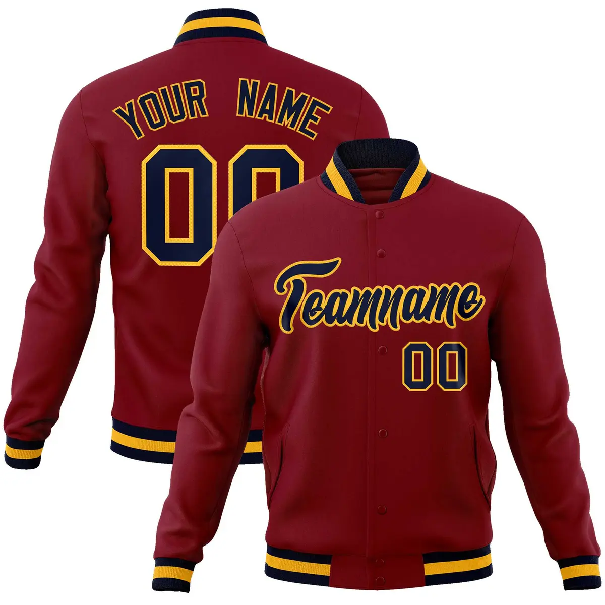 Crimson Navy-Gold Classic Varsity Full-Snap Letterman Jacket