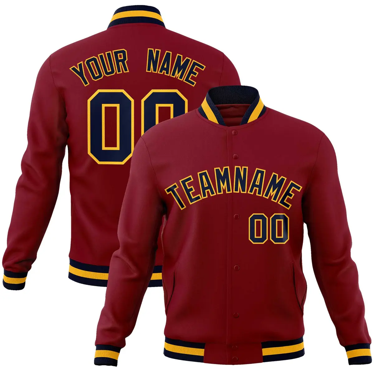 Crimson Navy-Gold Classic Varsity Full-Snap Letterman Jacket