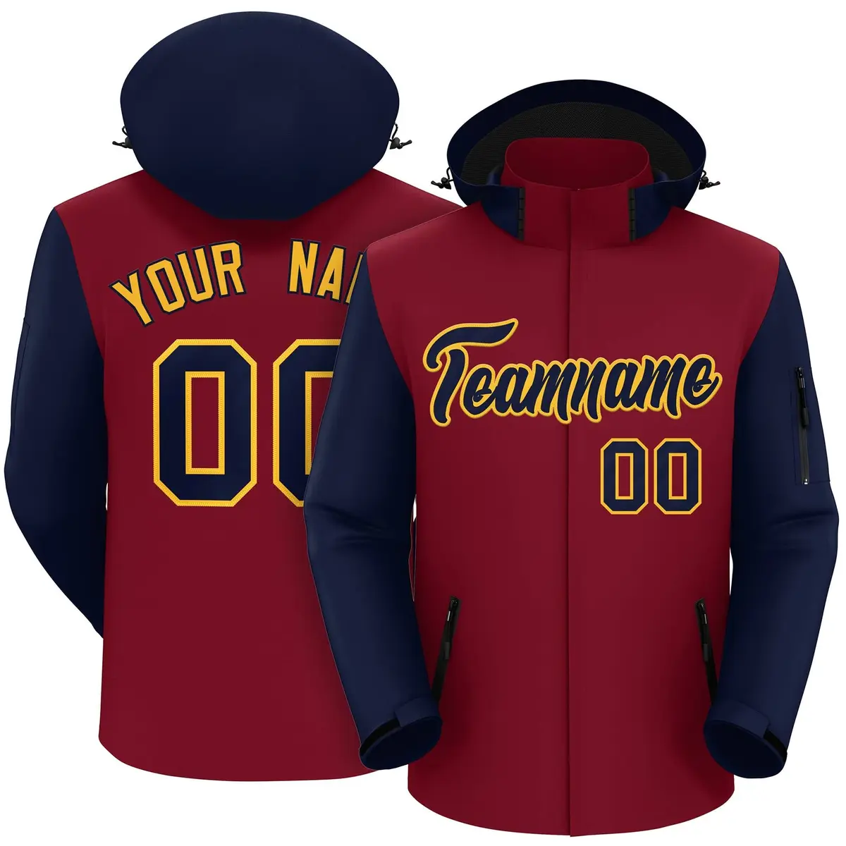 Crimson Navy-Gold Raglan Sleeves Waterproof Jacket