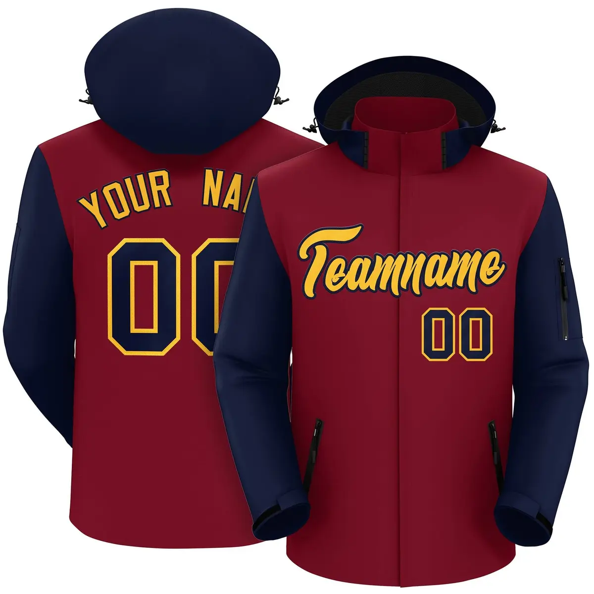 Crimson Navy-Gold Raglan Sleeves Waterproof Jacket