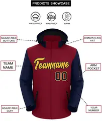 Crimson Navy-Gold Raglan Sleeves Waterproof Jacket 2