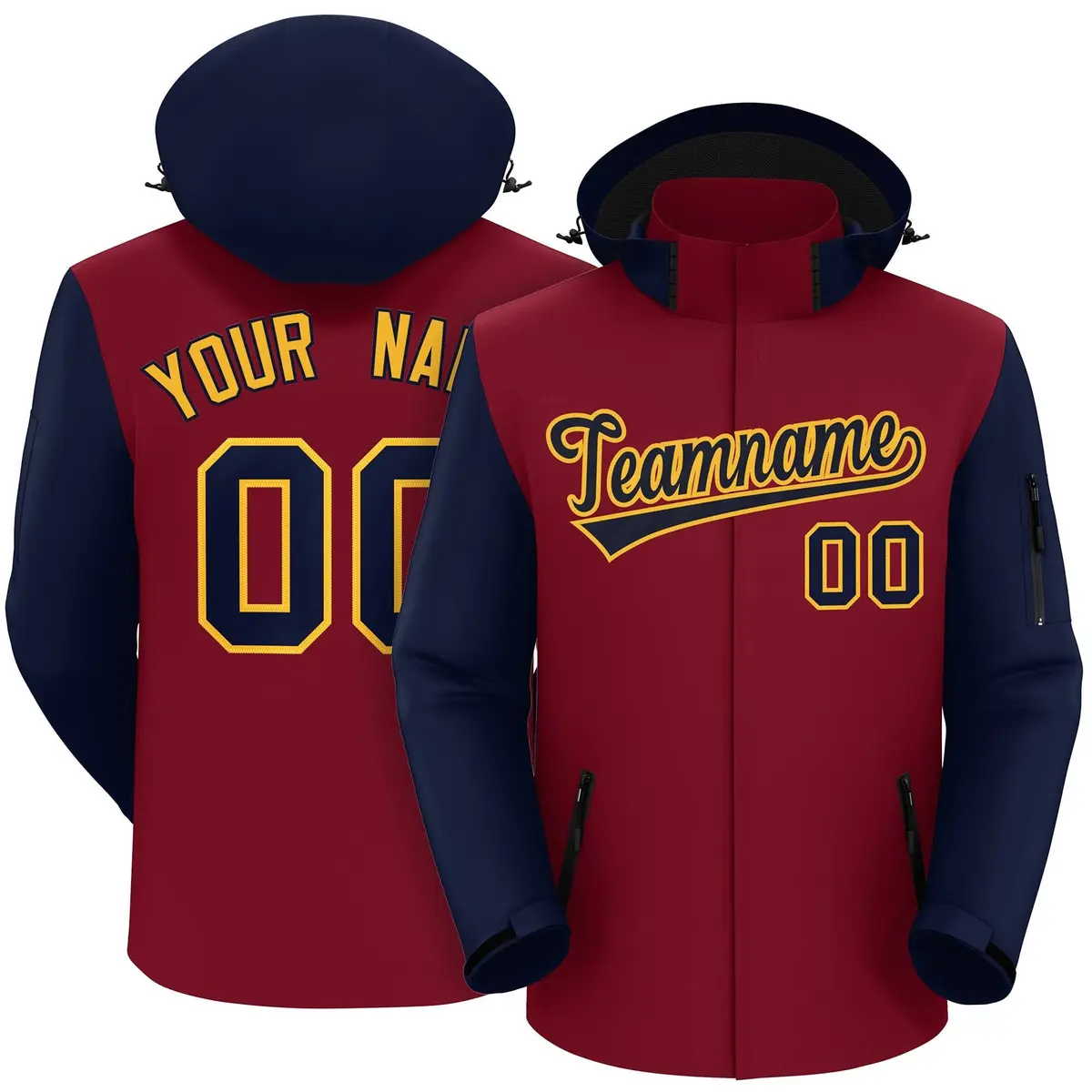 Crimson Navy-Gold Raglan Sleeves Waterproof Jacket