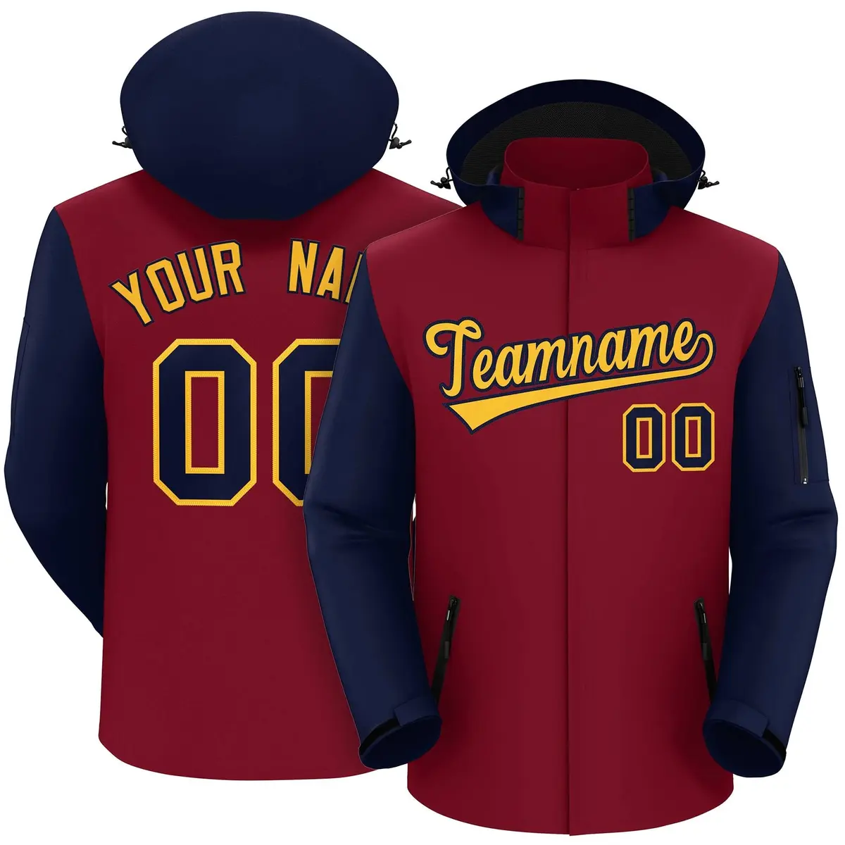 Crimson Navy-Gold Raglan Sleeves Waterproof Jacket