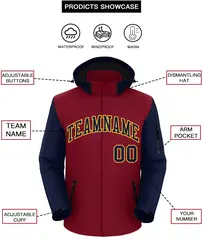 Crimson Navy-Gold Raglan Sleeves Waterproof Jacket 2