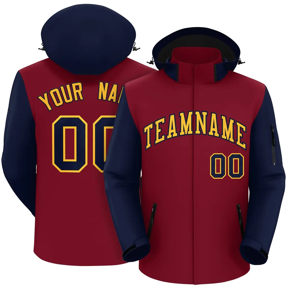 Crimson Navy-Gold Raglan Sleeves Waterproof Jacket