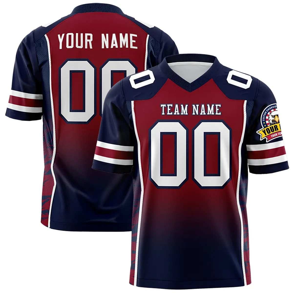 Crimson Navy Gradient Side Pattern Authentic Football Jersey