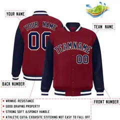 Crimson Navy-Khaki Raglan Varsity Full-Snap Letterman Jacket 2