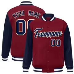 Crimson Navy-Khaki Raglan Varsity Full-Snap Letterman Jacket 1