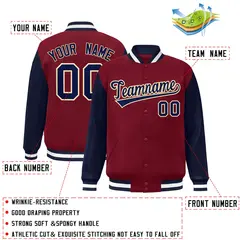 Crimson Navy-Khaki Raglan Varsity Full-Snap Letterman Jacket 2