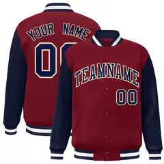 Crimson Navy-Khaki Raglan Varsity Full-Snap Letterman Jacket 1