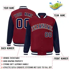 Crimson Navy-Khaki Raglan Varsity Full-Snap Letterman Jacket 2