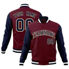 Crimson Navy-Khaki Raglan Varsity Full-Snap Letterman Jacket