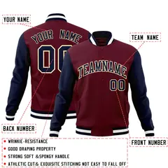 Crimson Navy-Khaki Raglan Varsity Full-Snap Letterman Jacket 4