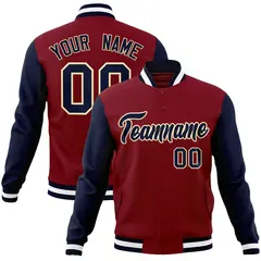 Crimson Navy-Khaki Raglan Varsity Full-Snap Letterman Jacket 1