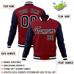 Crimson Navy-Khaki Raglan Varsity Full-Snap Letterman Jacket 4