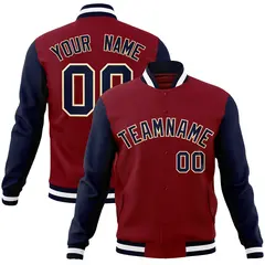 Crimson Navy-Khaki Raglan Varsity Full-Snap Letterman Jacket 1