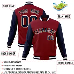 Crimson Navy-Khaki Raglan Varsity Full-Snap Letterman Jacket 4