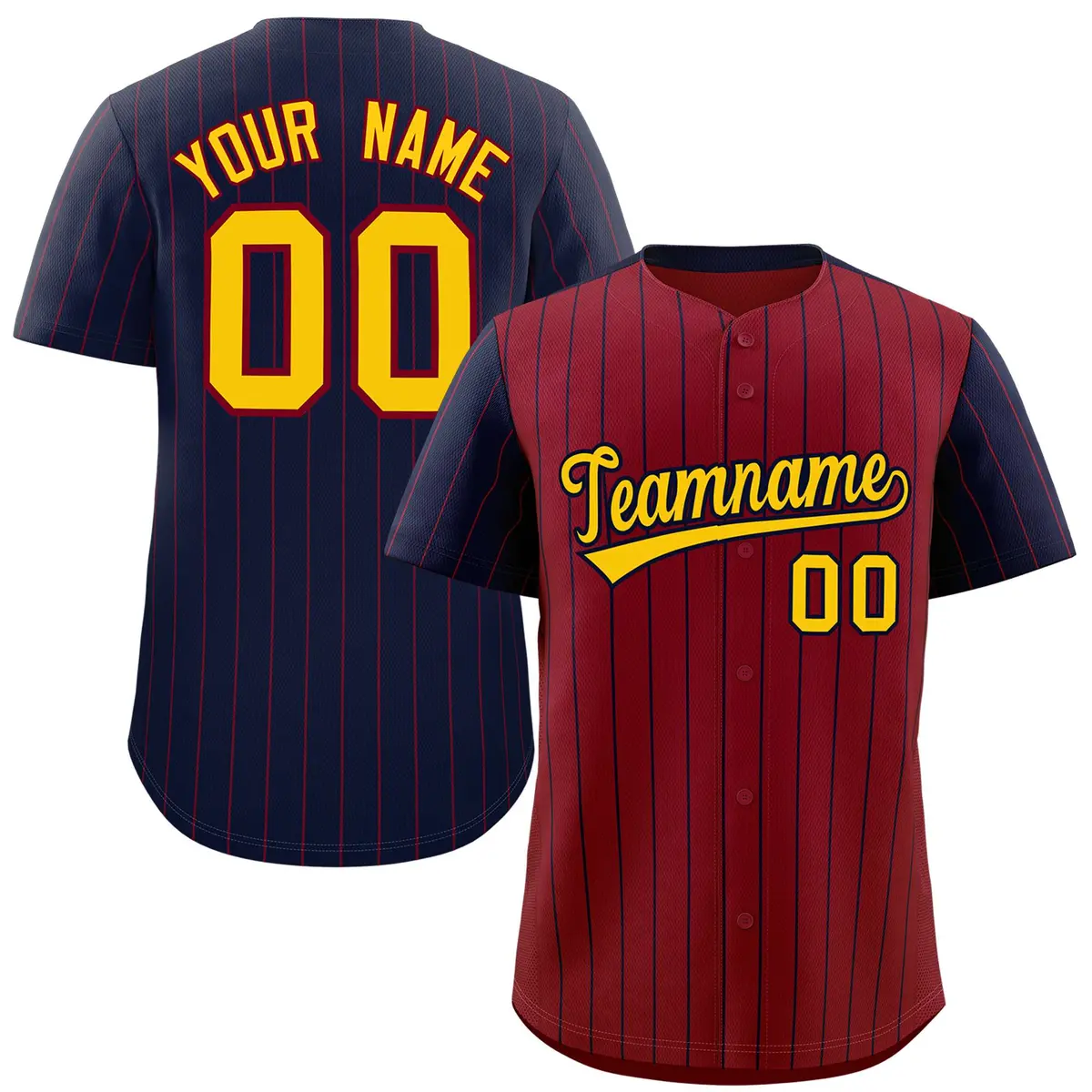 Crimson Navy Pinstripe Raglan Sleeves Baseball Jersey