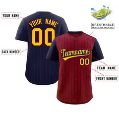 Crimson Navy Pinstripe Raglan Sleeves Baseball Jersey 2