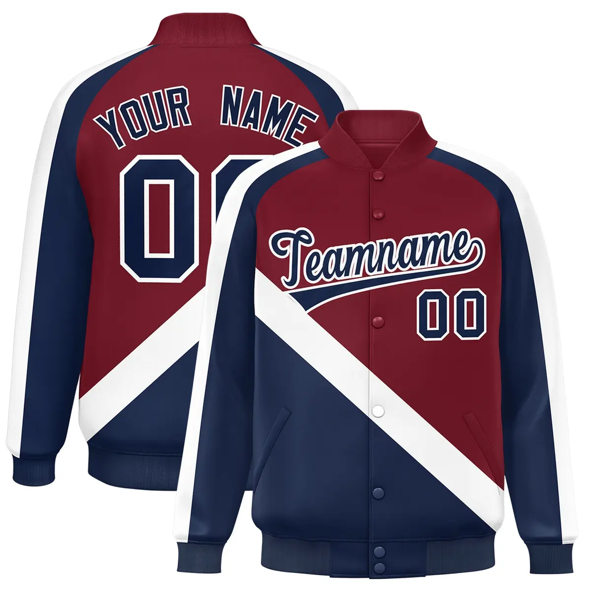 Crimson Navy Raglan Varsity Letterman Baseball Jacket