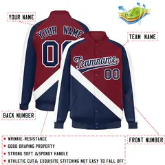 Crimson Navy Raglan Varsity Letterman Baseball Jacket 2