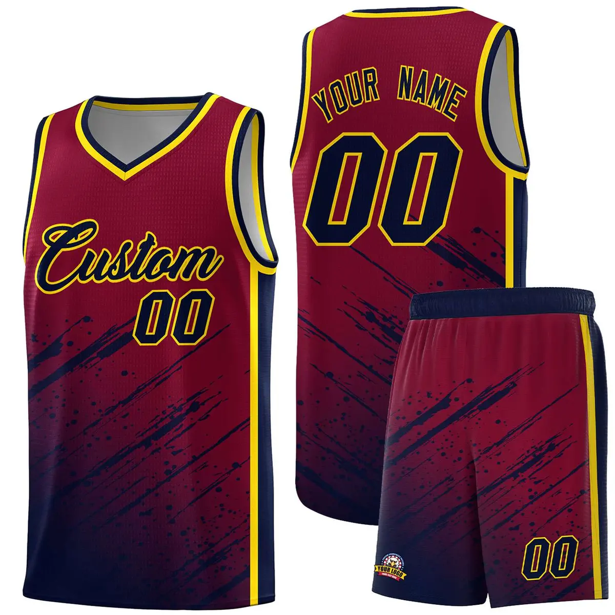 Crimson Navy Splash Basketball Uniforms for Summer Camp