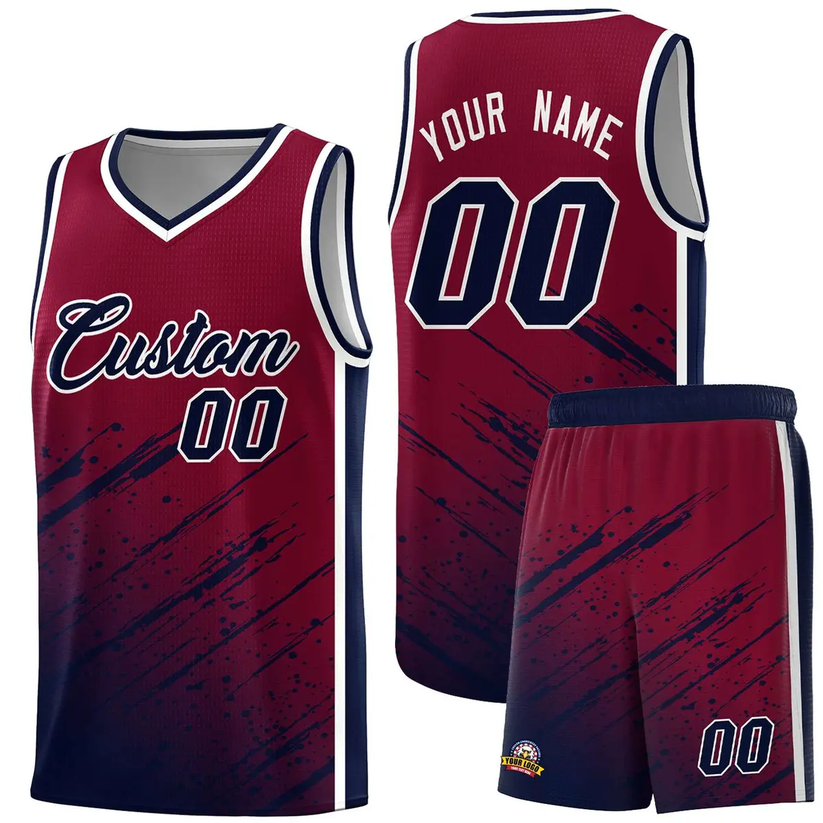 Crimson Navy Splash Basketball Uniforms for Training