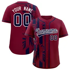 Crimson Navy Split Coconut Tree Baseball Jersey 1