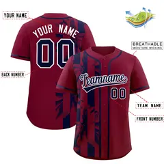Crimson Navy Split Coconut Tree Baseball Jersey 2