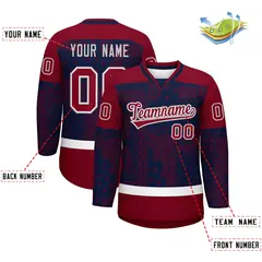 Crimson Navy White Cashew Flower Graffiti V-Neck Hockey Jersey 2