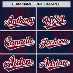 Crimson Navy White Cashew Flower Graffiti V-Neck Hockey Jersey 3